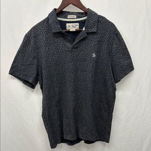 Original Penguin Men's Navy Blue Patterned Polo Shirt Sz Large